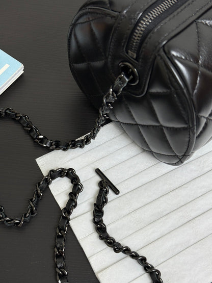 Chanel 2026 Bowling Bag 18.5cm Full Black Lambskin