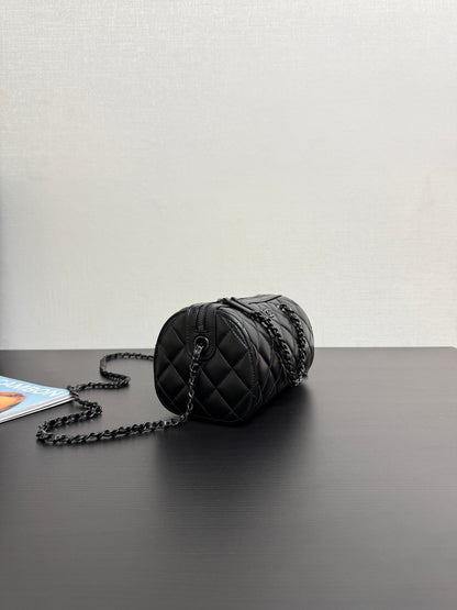 Chanel 2026 Bowling Bag 18.5cm Full Black Lambskin