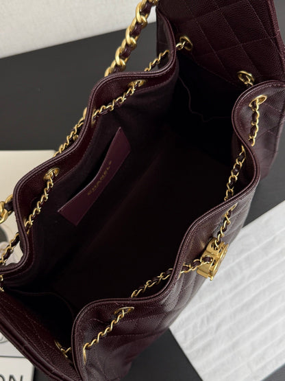 Chanel 2026 Hobo Bag Burgundy Gold Caviar Calfskin