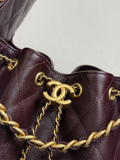 Chanel 2026 Hobo Bag Burgundy Gold Caviar Calfskin