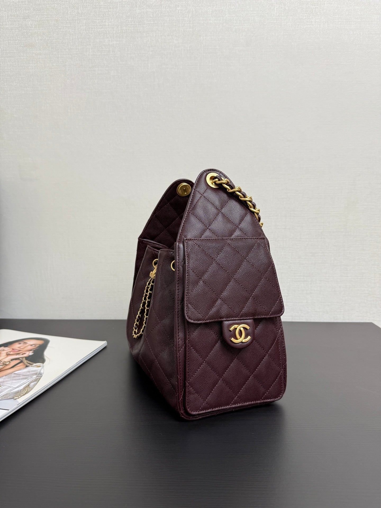 Chanel 2026 Hobo Bag Burgundy Gold Caviar Calfskin