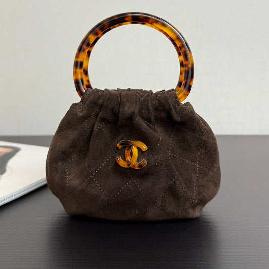 Chanel 2026 Pouch 24cm Brown Tortoiseshell Suede Effect Plexi