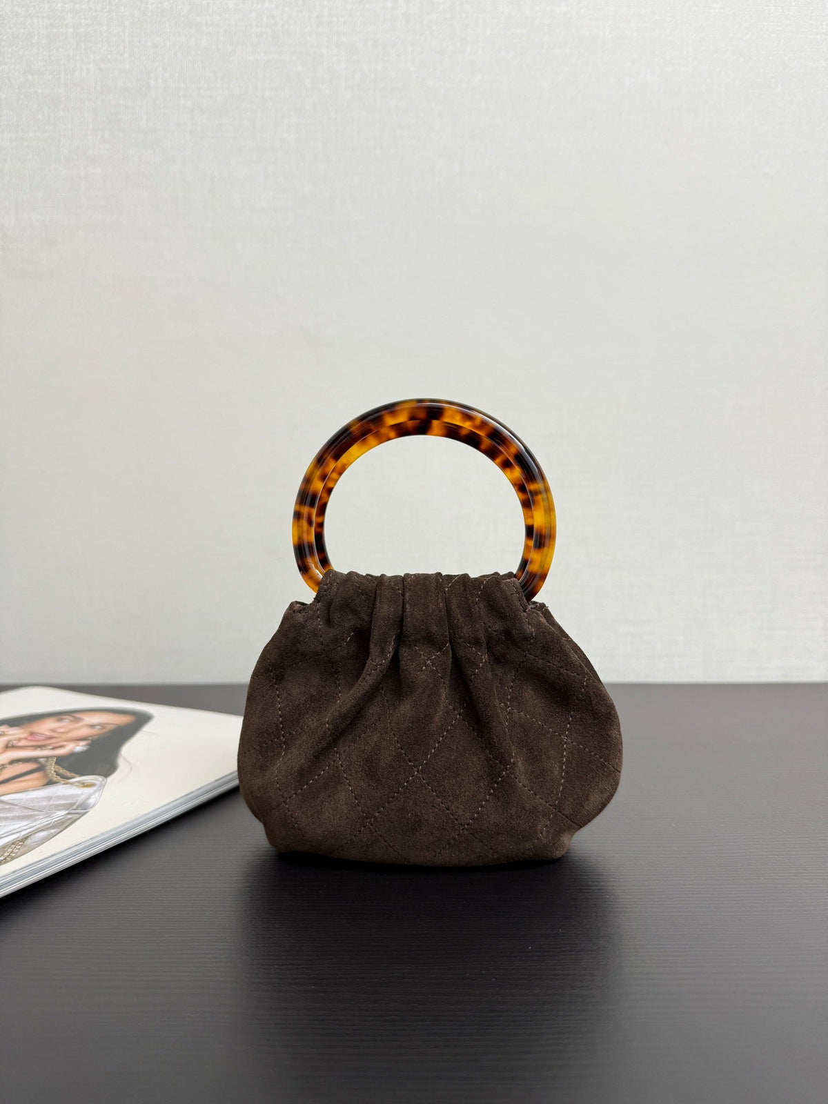 Chanel 2026 Pouch 24cm Chocolate Tortoiseshell Suede Effect Plexi