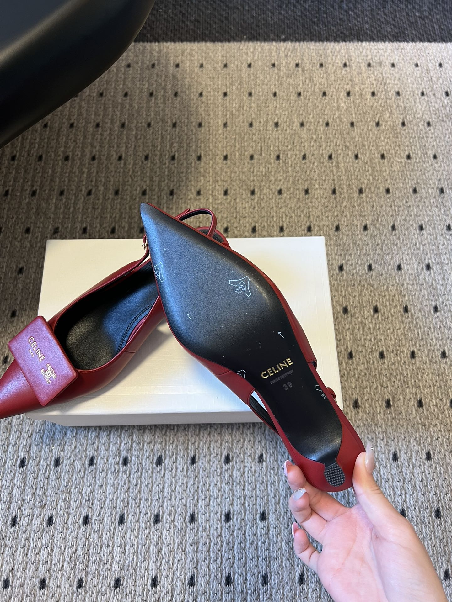 Celine 26  Pointed-Toe Slingback Red Sheepskin 619635