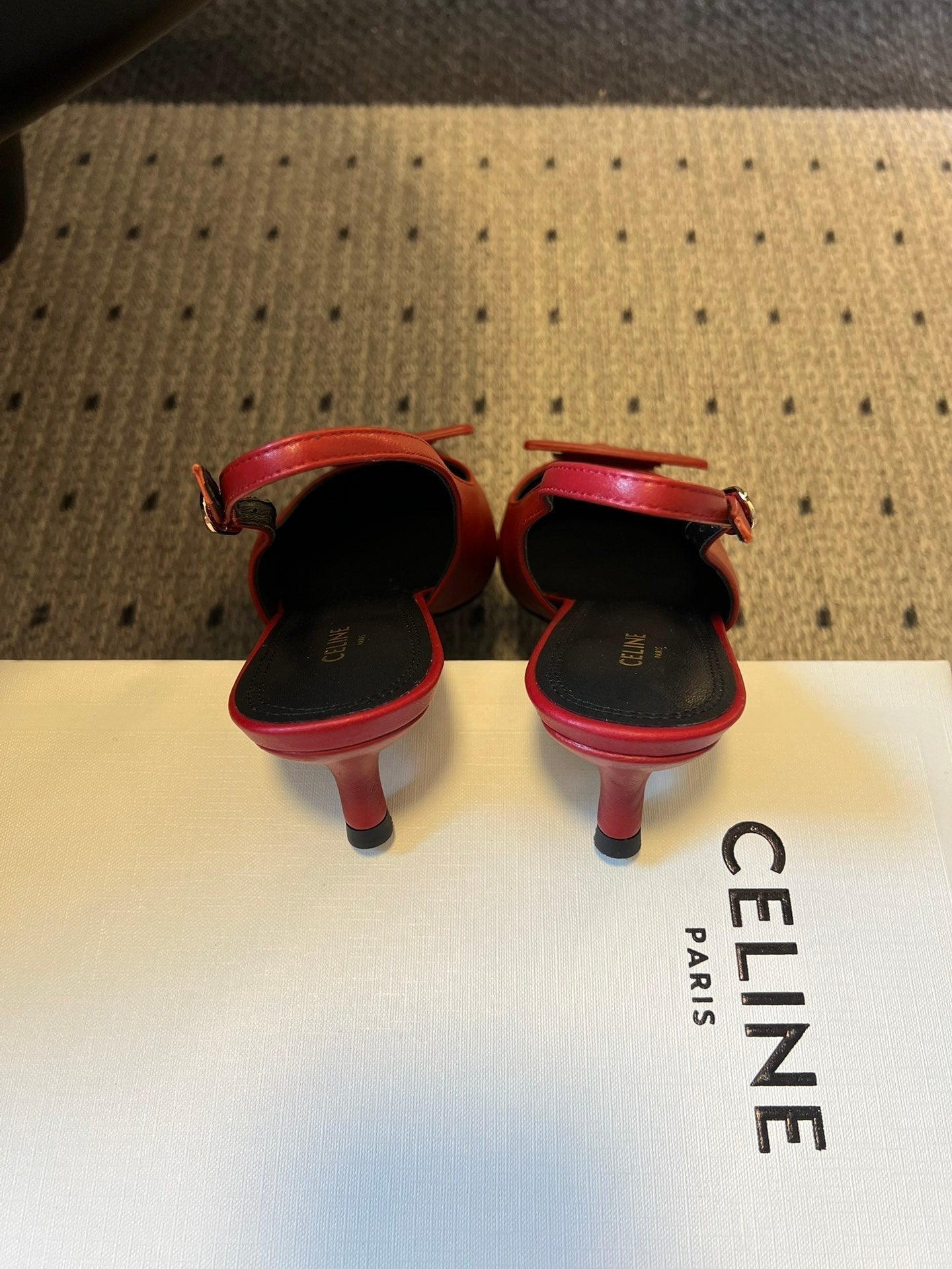 Celine 26  Pointed-Toe Slingback Red Sheepskin 619635