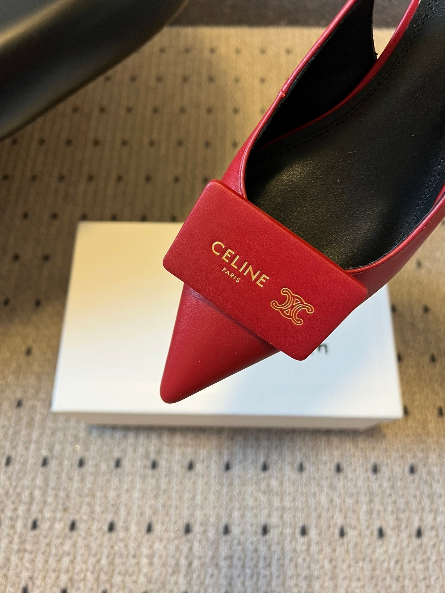 Celine 26  Pointed-Toe Slingback Red Sheepskin 619635