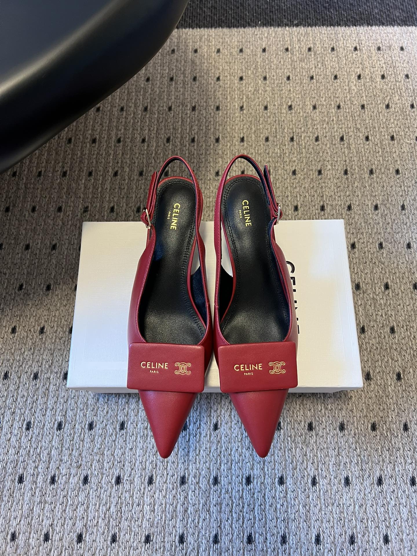 Celine 26  Pointed-Toe Slingback Red Sheepskin 619635