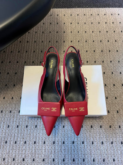 Celine 26  Pointed-Toe Slingback Red Sheepskin 619635