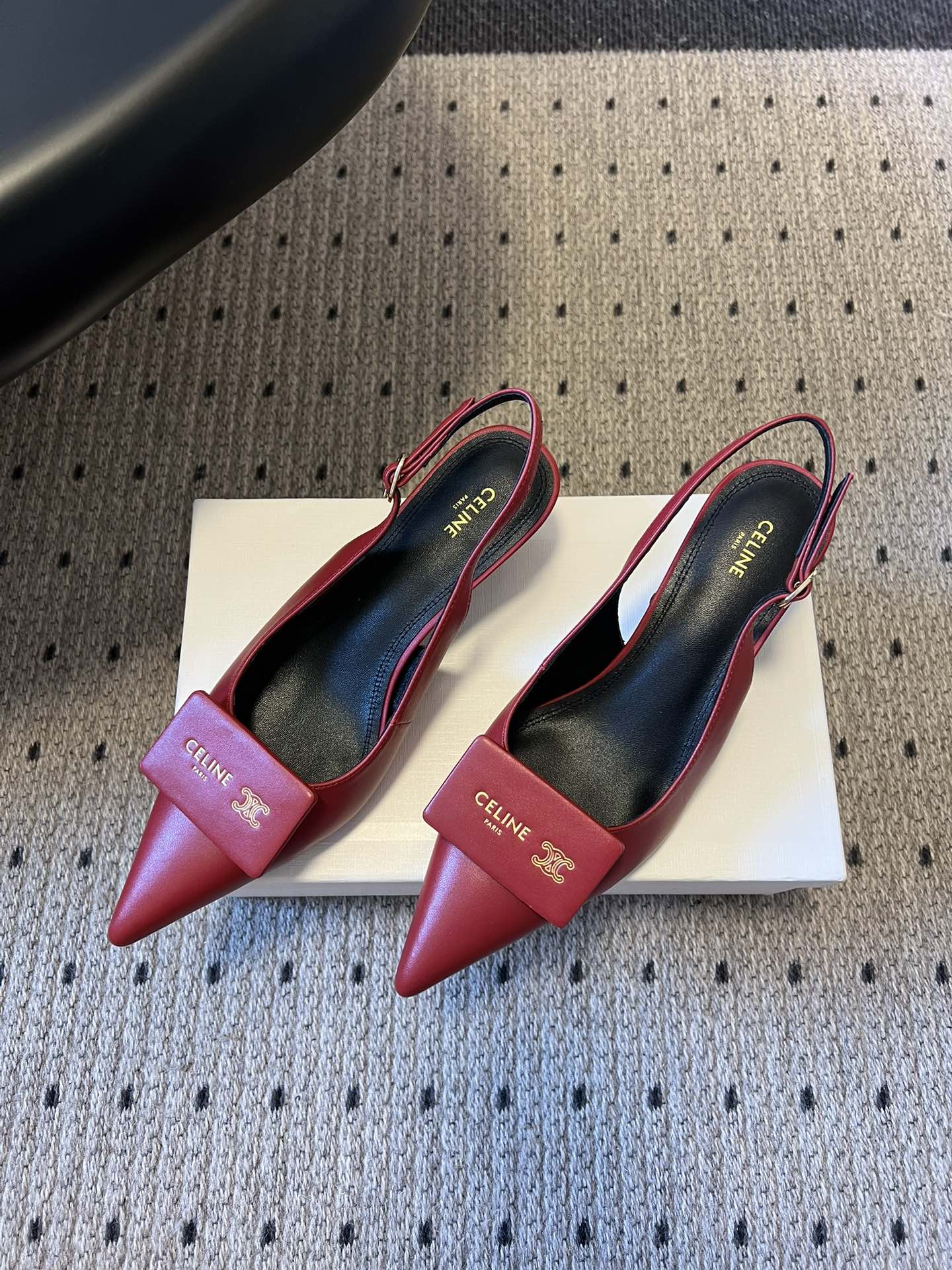 Celine 26  Pointed-Toe Slingback Red Sheepskin 619635