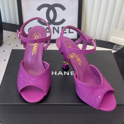 CC 26 Rhinestone Sandal 75mm Purple Lambskin 611733