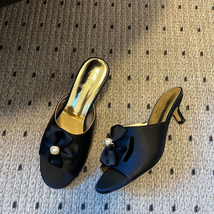 CC 26s High-Heeled Slides 60 Black Satin Cowhide 627180