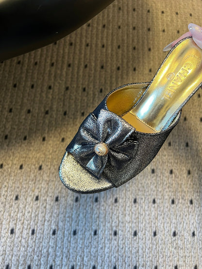 CC 26s High-Heeled Slides 60 Metallic Black Cowhide 627184