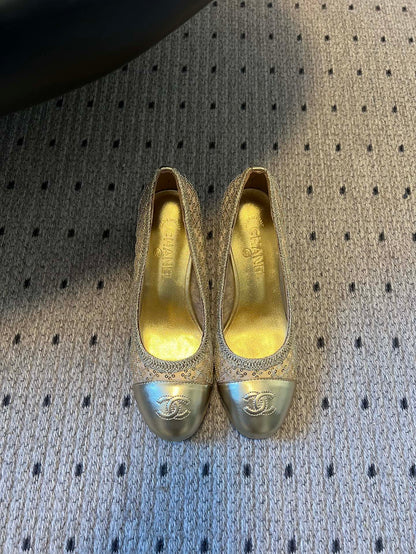 CC 26s High Heels Pump 50 Gold Mesh Leather 627205