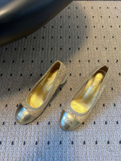 CC 26s High Heels Pump 50 Gold Mesh Leather 627205