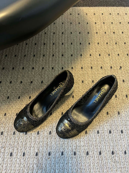 CC 26s High Heels Pump 50 Black Mesh Leather 627207