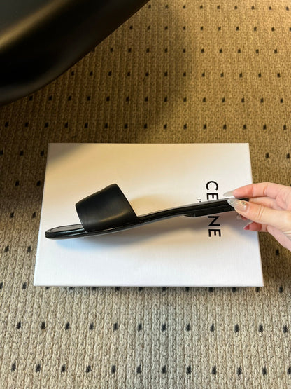 Celine 26  Flat Mule Slippers Black Sheepskin 621528