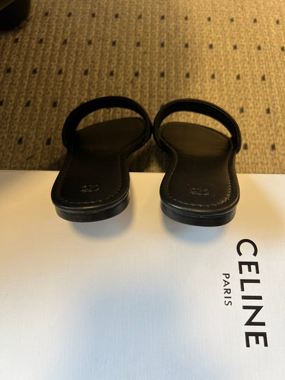 Celine 26  Flat Mule Slippers Black Sheepskin 621528