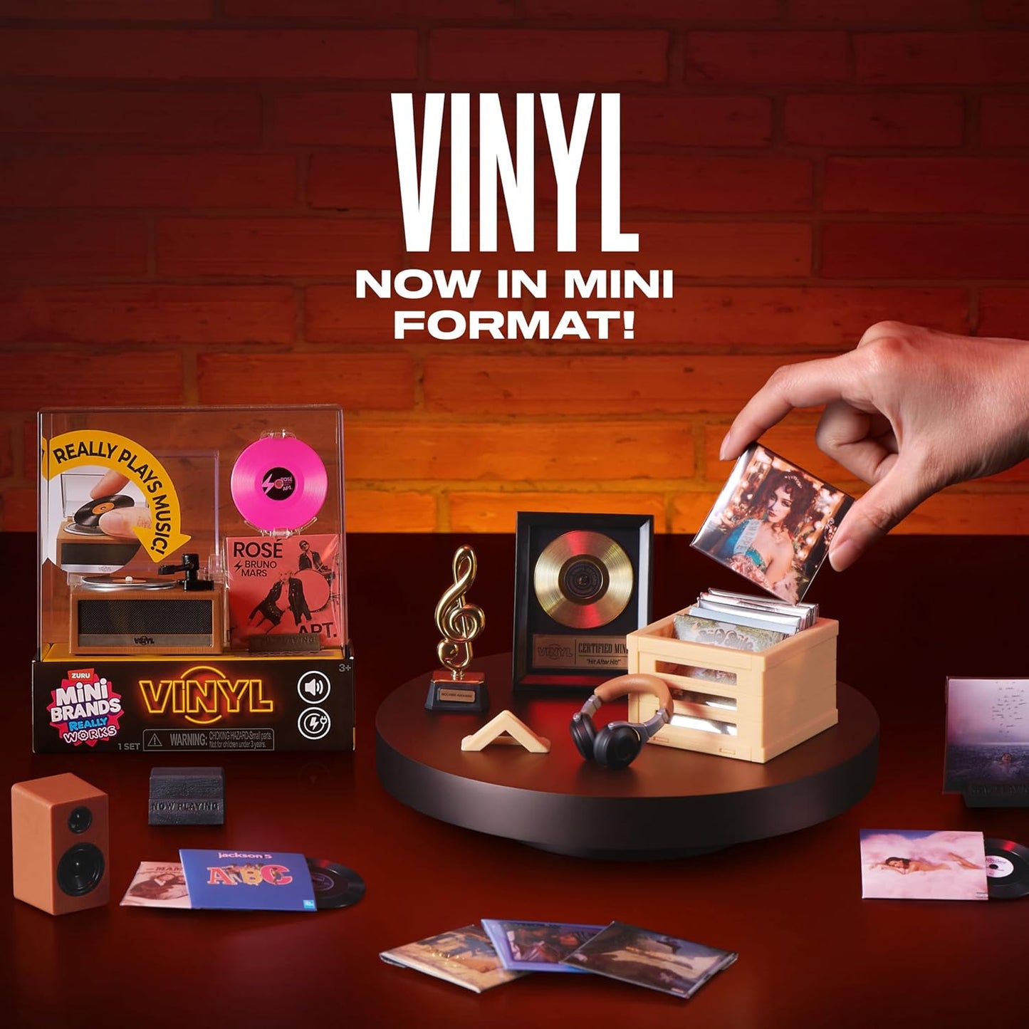 Mini Functional Record Player That Plays Real Music – ZURU Mini Brands Series 1 Really Works Vinyl Playset, Includes Vinyl Record & Stand, Collectible Toy for Kids, Gen Z & Adults