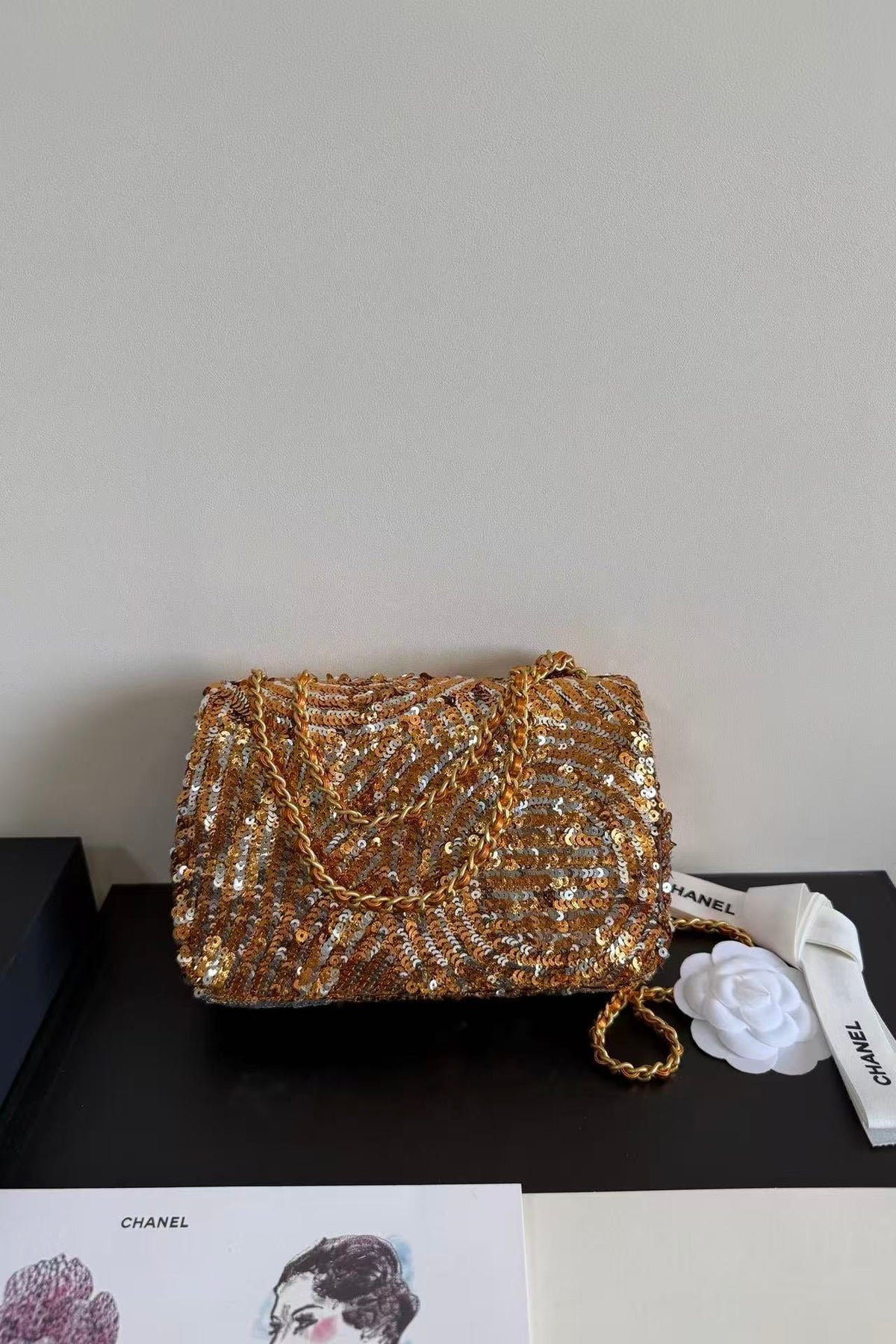 CC Mini Flap Bag 21cm Gold/Silver Sequin