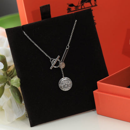 HM ROUND CARD SILVER PINK GOLD DROP NECKLACE