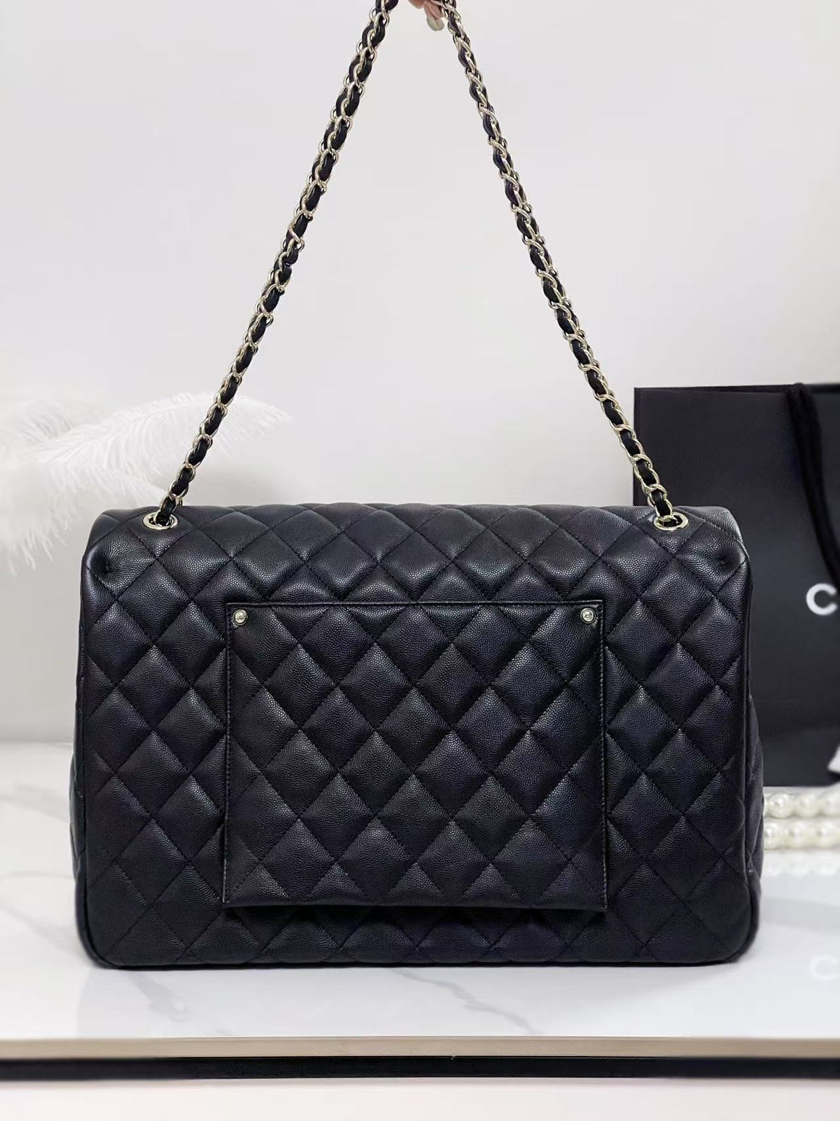 Chanel 40cm Bag Black Silver Lambskin
