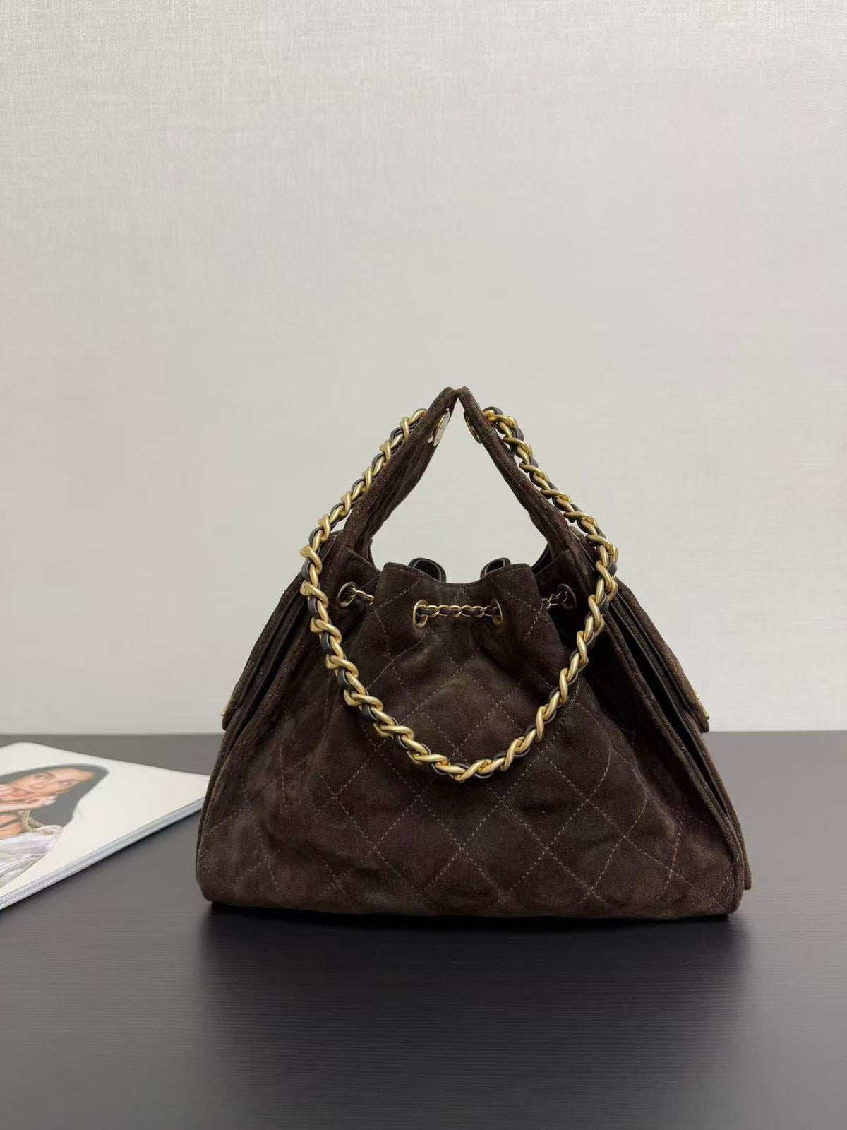 CC 25FW Hobo Bag 26cm Dark Brown Suede