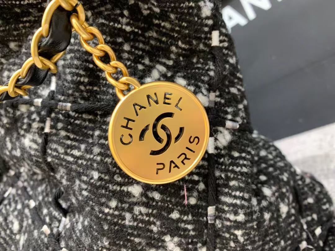 Chanel Hobo 39cm Bag Black Gray Tweed