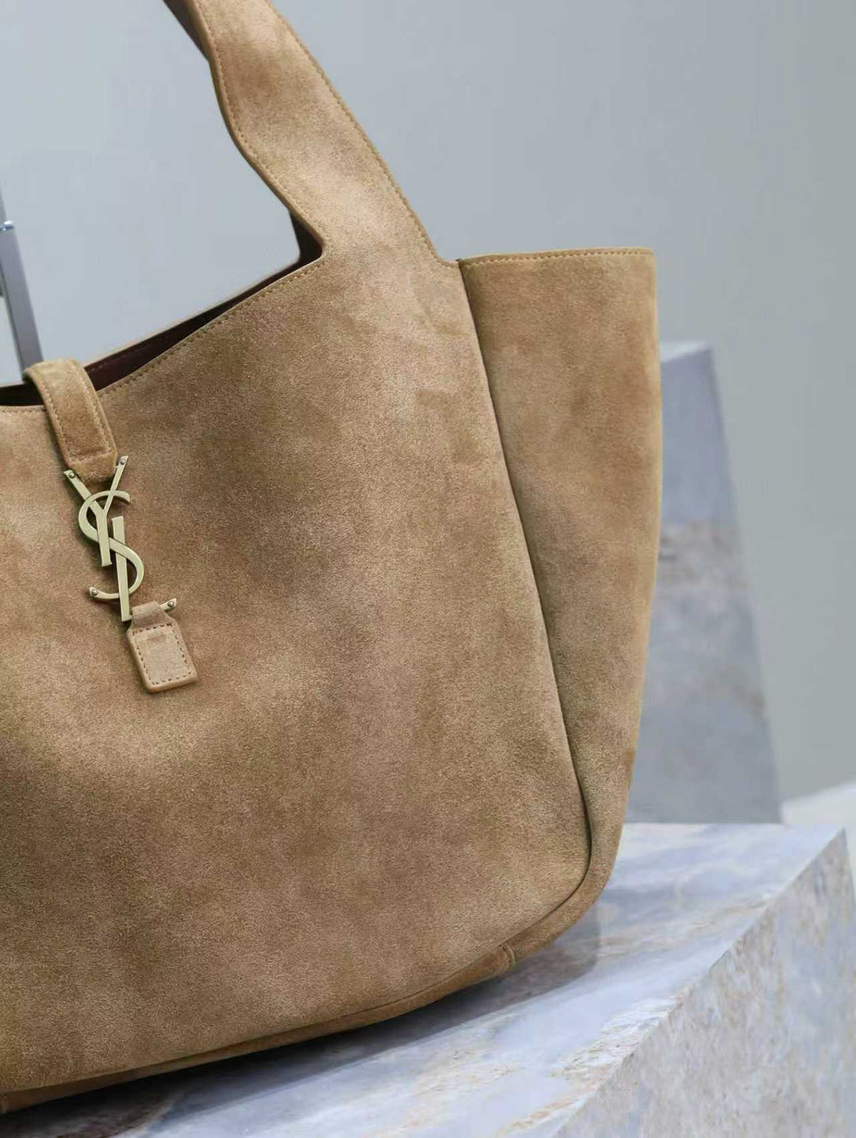 YSL 50 Bag Gold Hardware Tan Suede