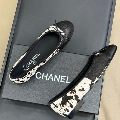 Chanel 2026 Ballerina Flat Black White Horsehair Sheepskin