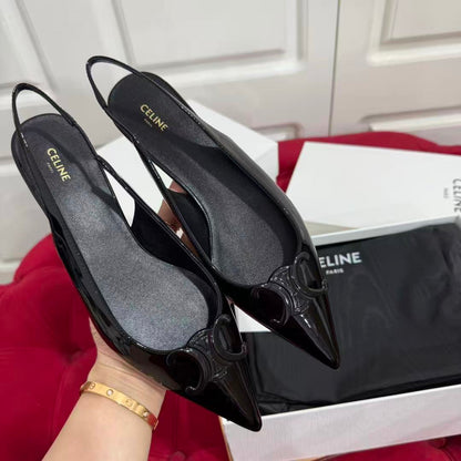Celine 2026 Alma Triomphe Slingback Black Glossy Calfskin