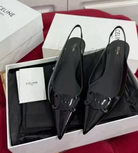 Celine 2026 Alma Triomphe Slingback Black Glossy Calfskin