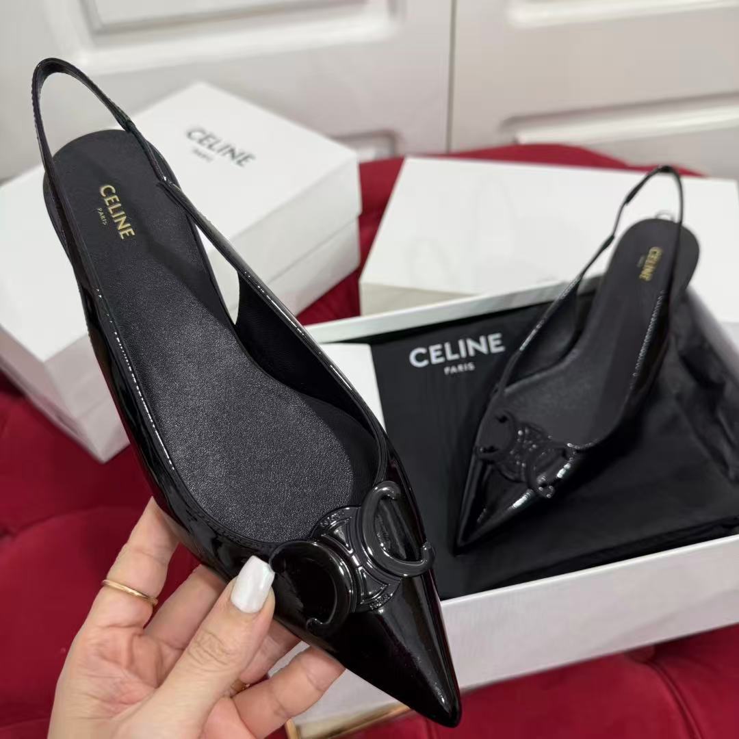 Celine 2026 Alma Triomphe Slingback Black Glossy Calfskin