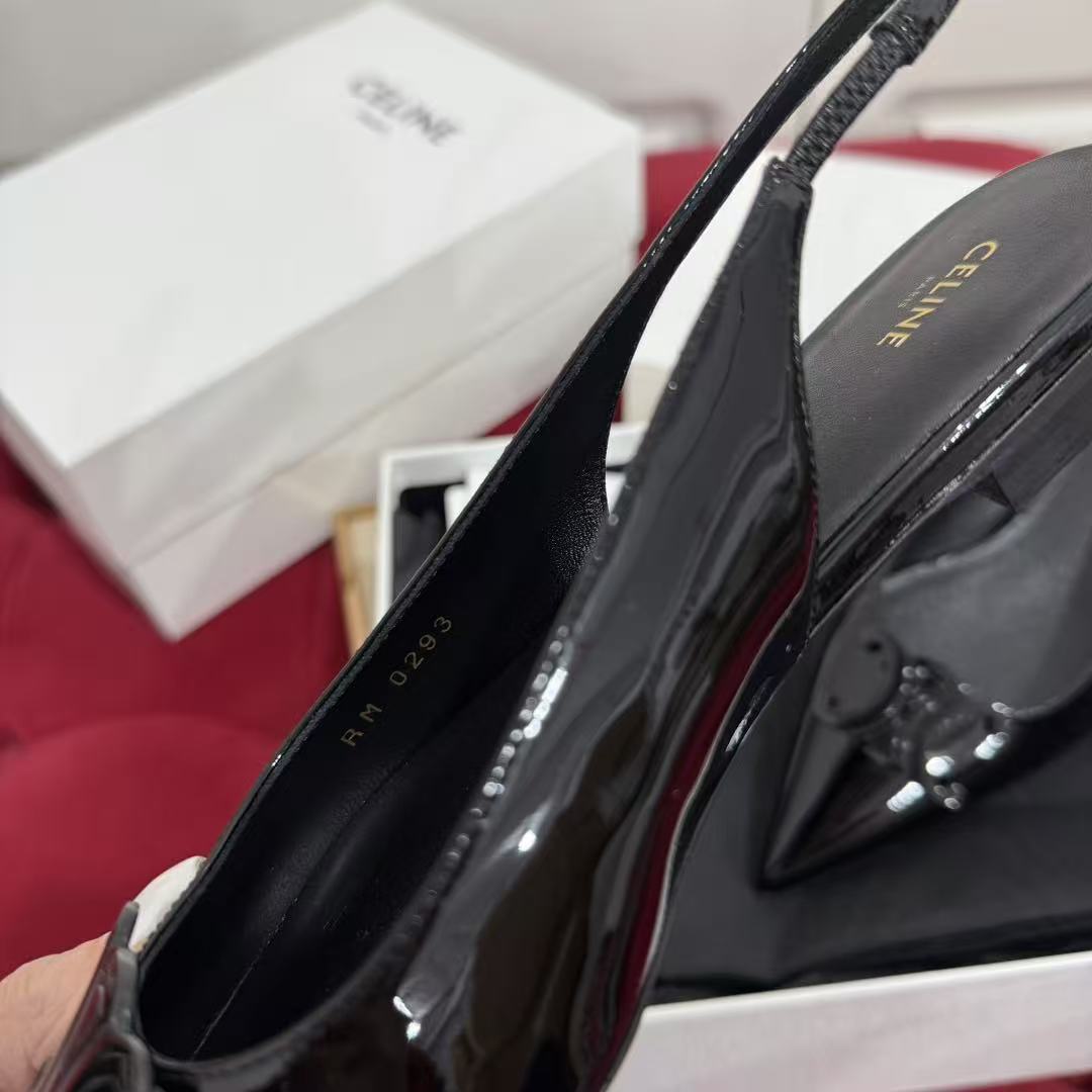 Celine 2026 Alma Triomphe Slingback Black Glossy Calfskin