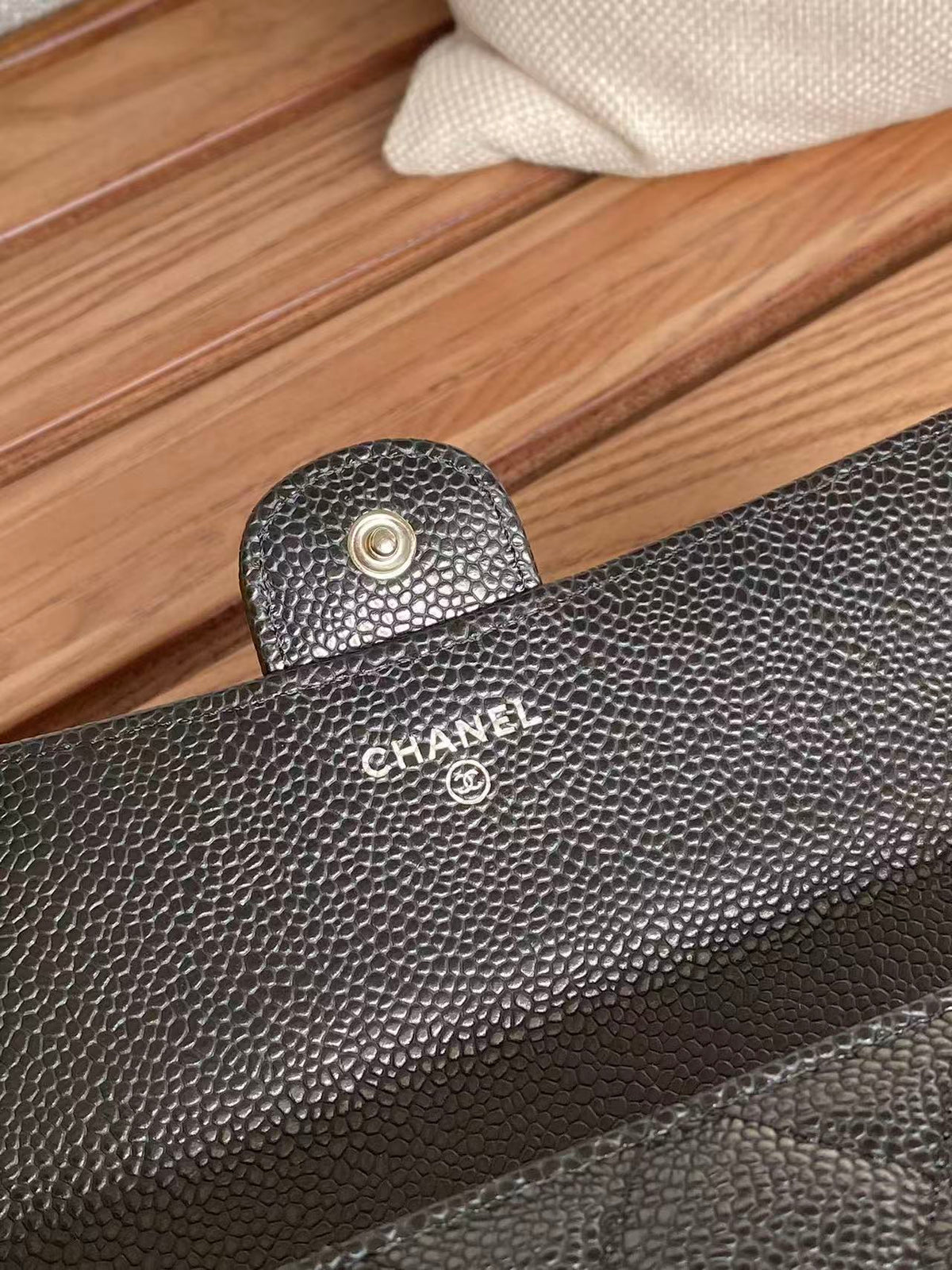 CC Classic Long Flap Wallet Black Quilted Caviar Sliver Buckle