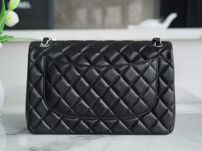 Chanel 2026 Flap Bag 30cm Black Sheepskin With Silver Hardware