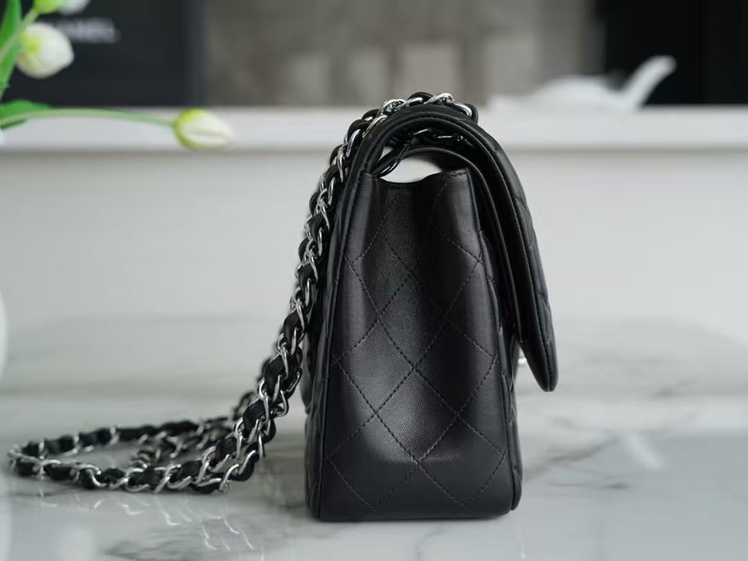 Chanel 2026 Flap Bag 30cm Black Sheepskin With Silver Hardware