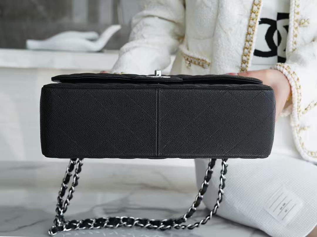 Chanel 2026 Flap Bag 30cm Black Caviar Leather With Silver Hardware
