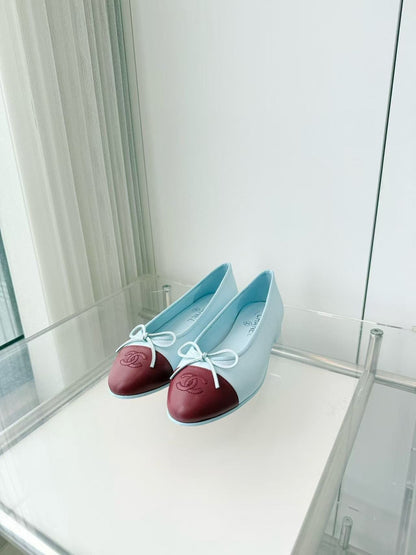 Chanel 2026 Ballet Flat Light Blue And Burgundy Lambskin