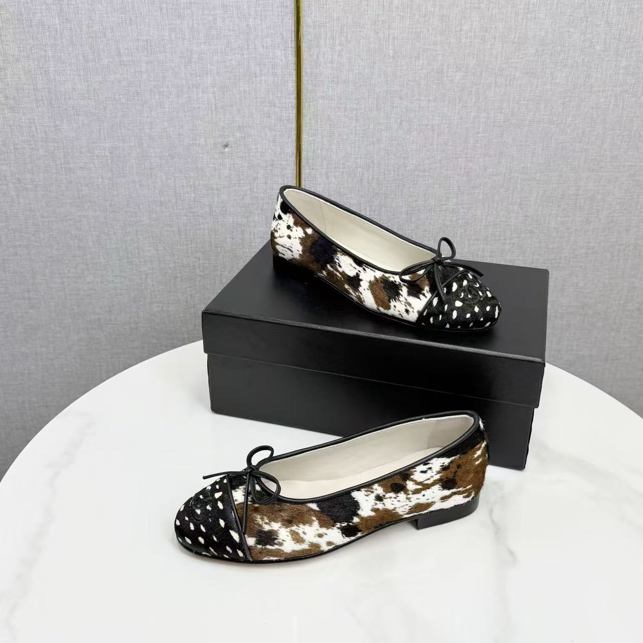 Chanel 2026 Ballet Flat Black White Brown Cowhide