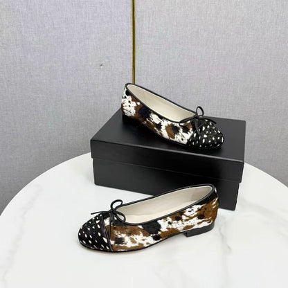 Chanel 2026 Ballet Flat Black White Brown Cowhide