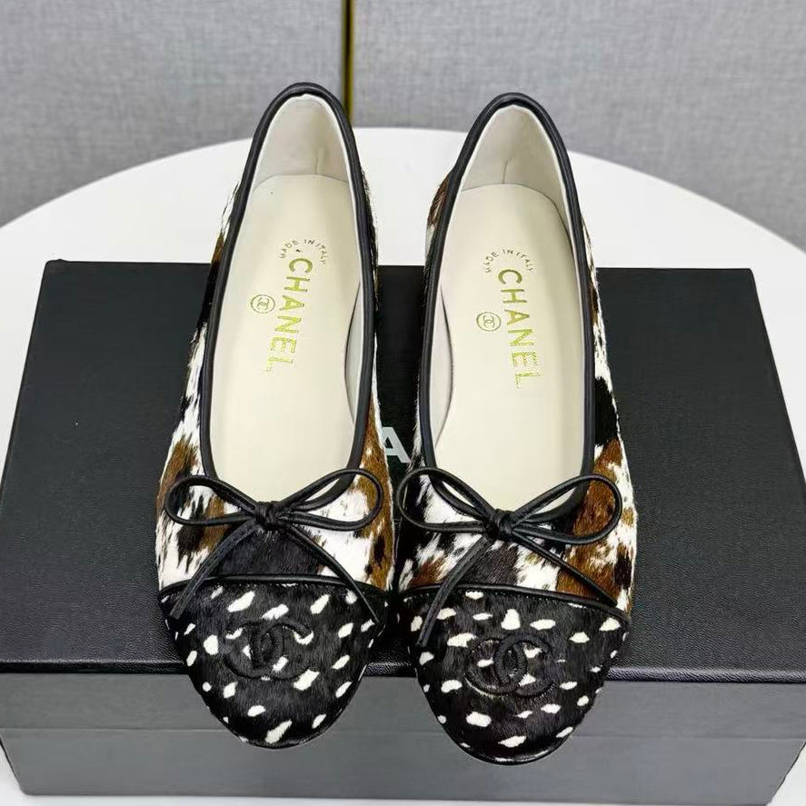 Chanel 2026 Ballet Flat Black White Brown Cowhide