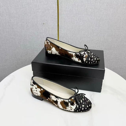 Chanel 2026 Ballet Flat Black White Brown Cowhide