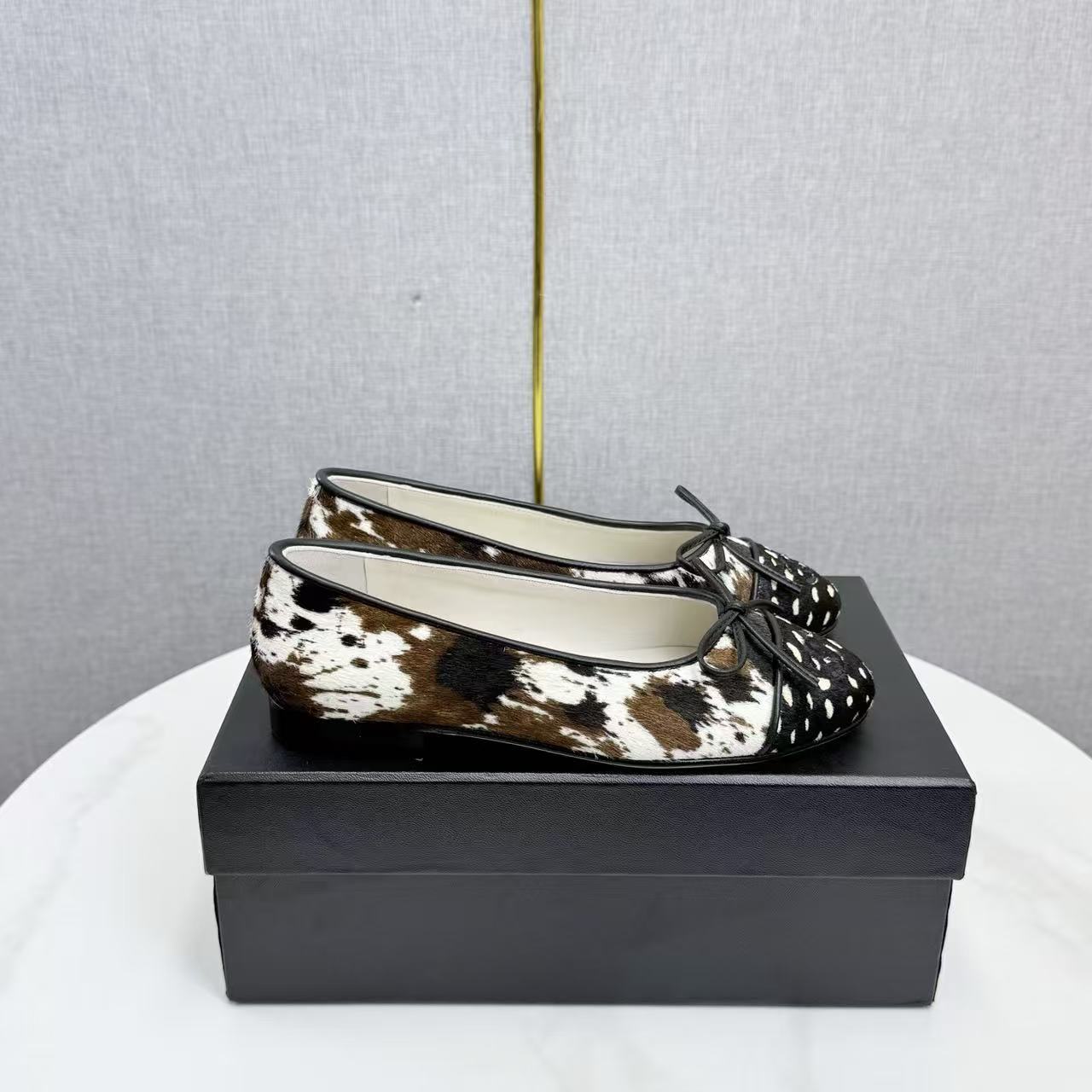 Chanel 2026 Ballet Flat Black White Brown Cowhide