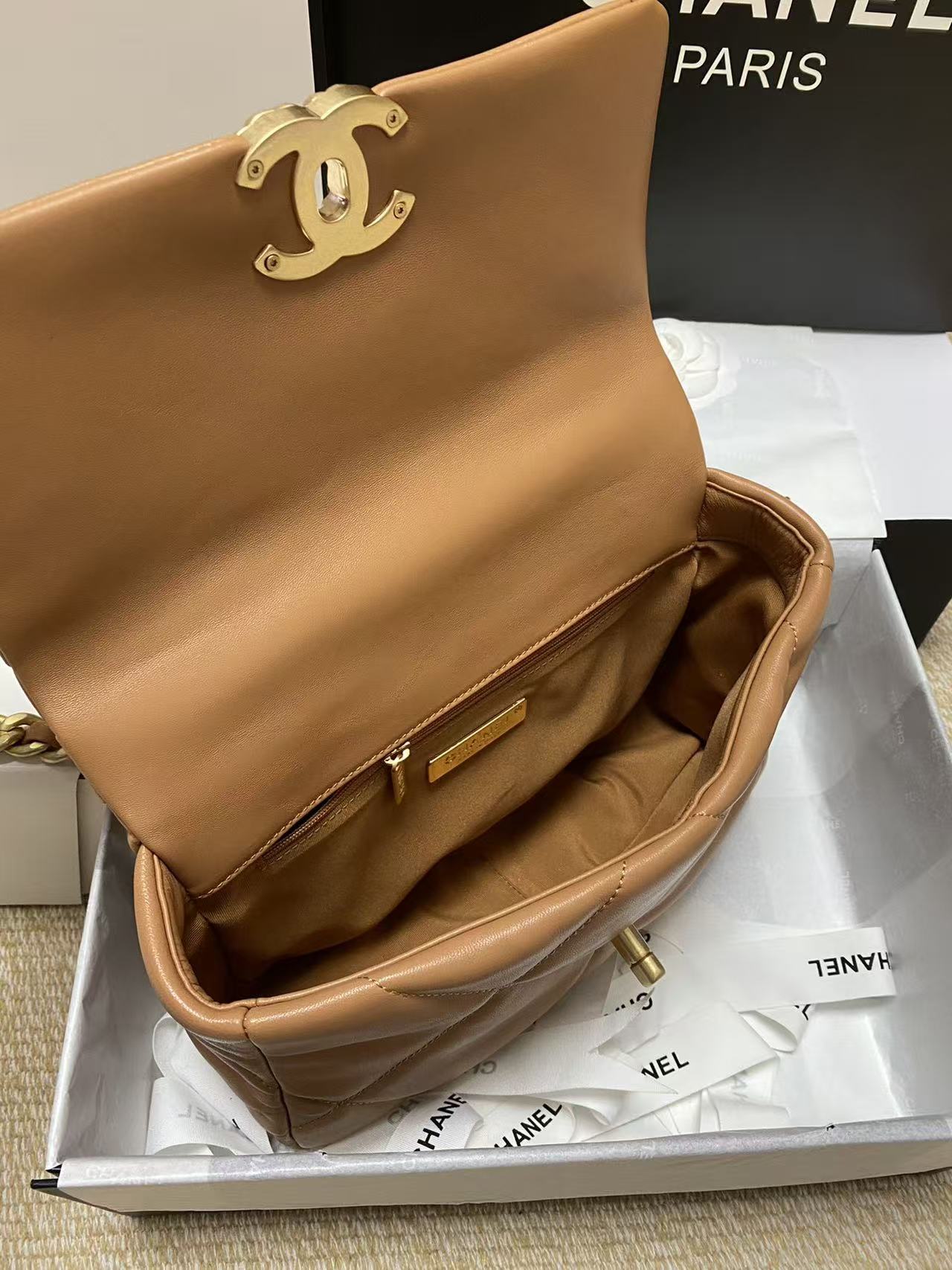 CHANEL 19 FLAP BAG 26 TAN GOATSKIN