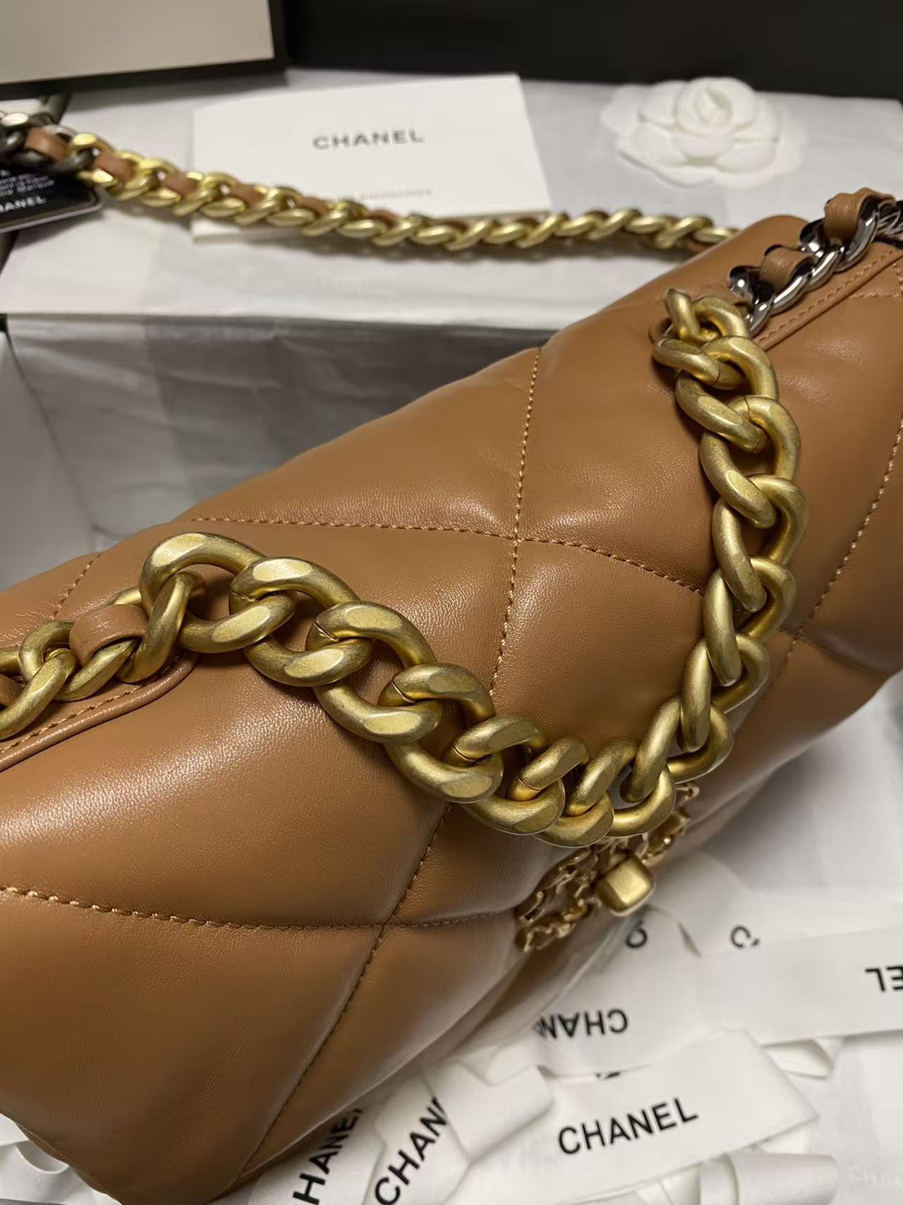 CHANEL 19 FLAP BAG 26 TAN GOATSKIN