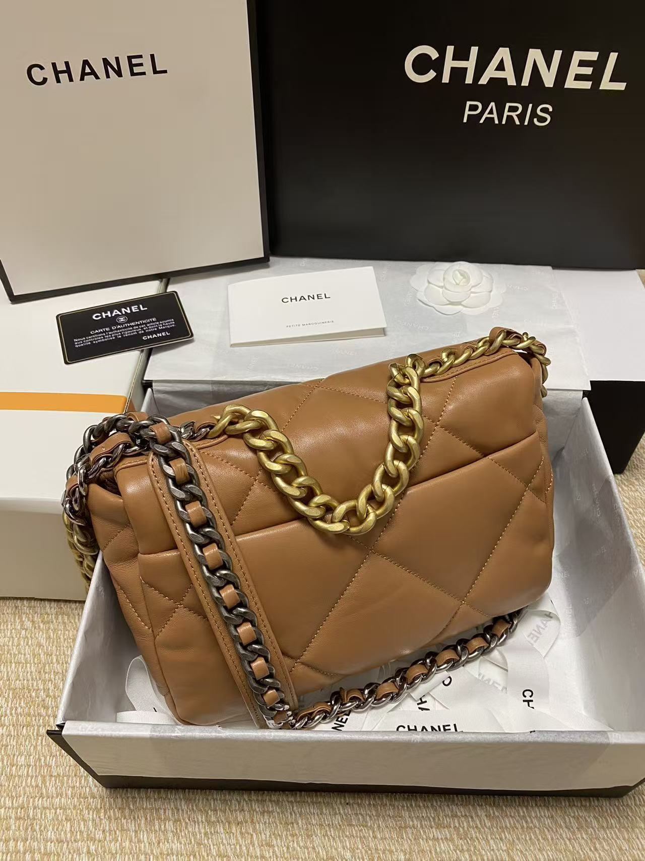 CHANEL 19 FLAP BAG 26 TAN GOATSKIN
