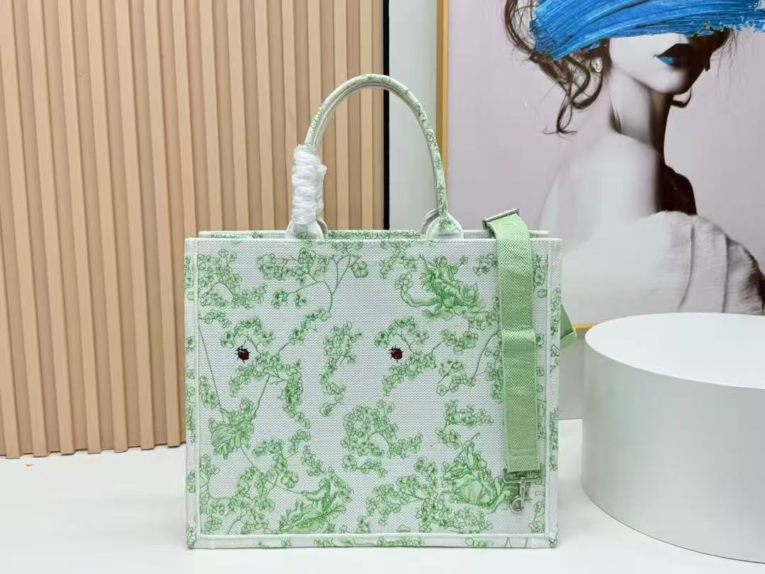 Dior 2026 Book Tote 41cm with Strap Green White Canvas