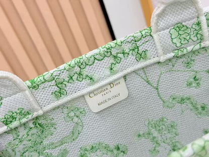 Dior 2026 Book Tote 41cm with Strap Green White Canvas