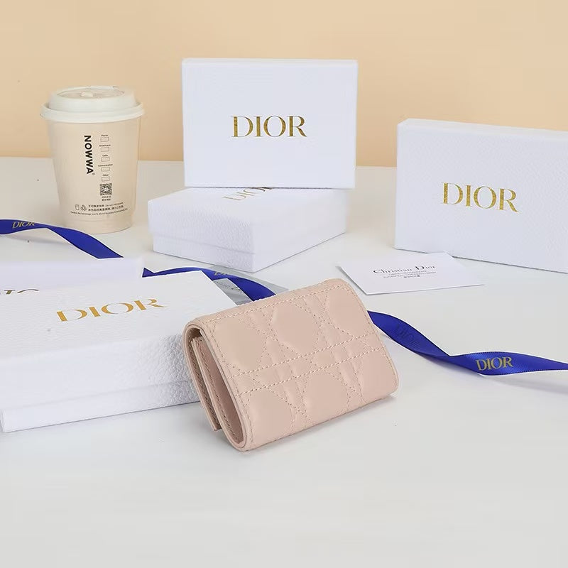 Dior 2026 My Dior Glycine Wallet 11cm Pink Cannage Lambskin