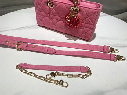 Dior 2026 Lady D-Joy Bag 26cm Pink with Pink Logo Denim Leather